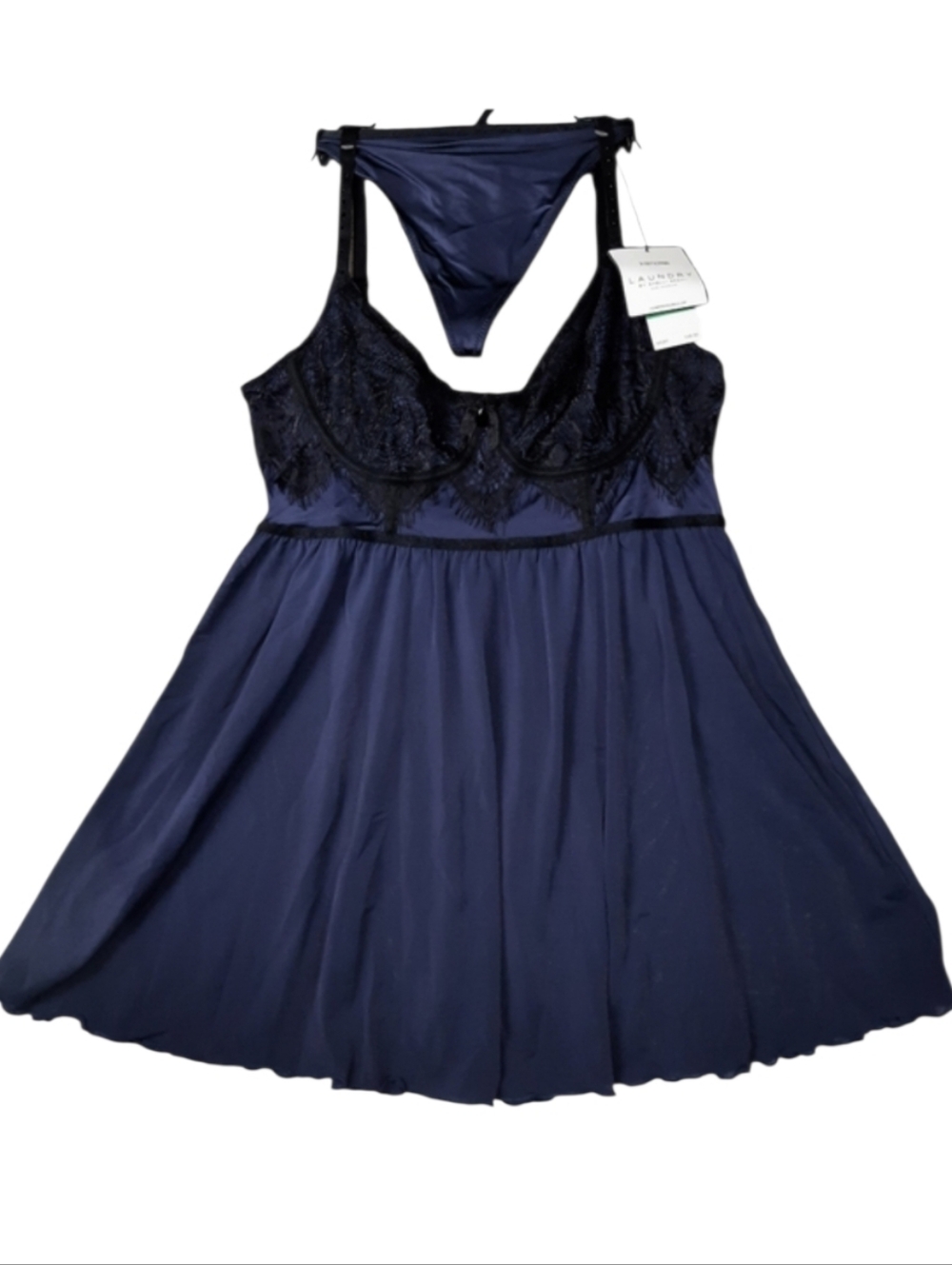 Laundry by Shelli Segal Emma Navy Babydoll Lingerie 2pc SZ L NWT
